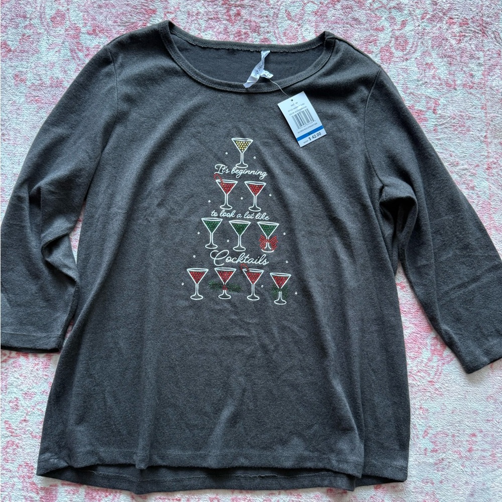 Black Christmas Cocktail Graphic Long Sleeve Top